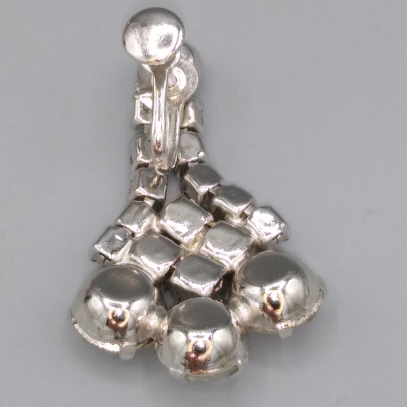Girandole Rhinestone Chandelier Screw back Silver tone Earrings Vintage - Picture 8 of 16